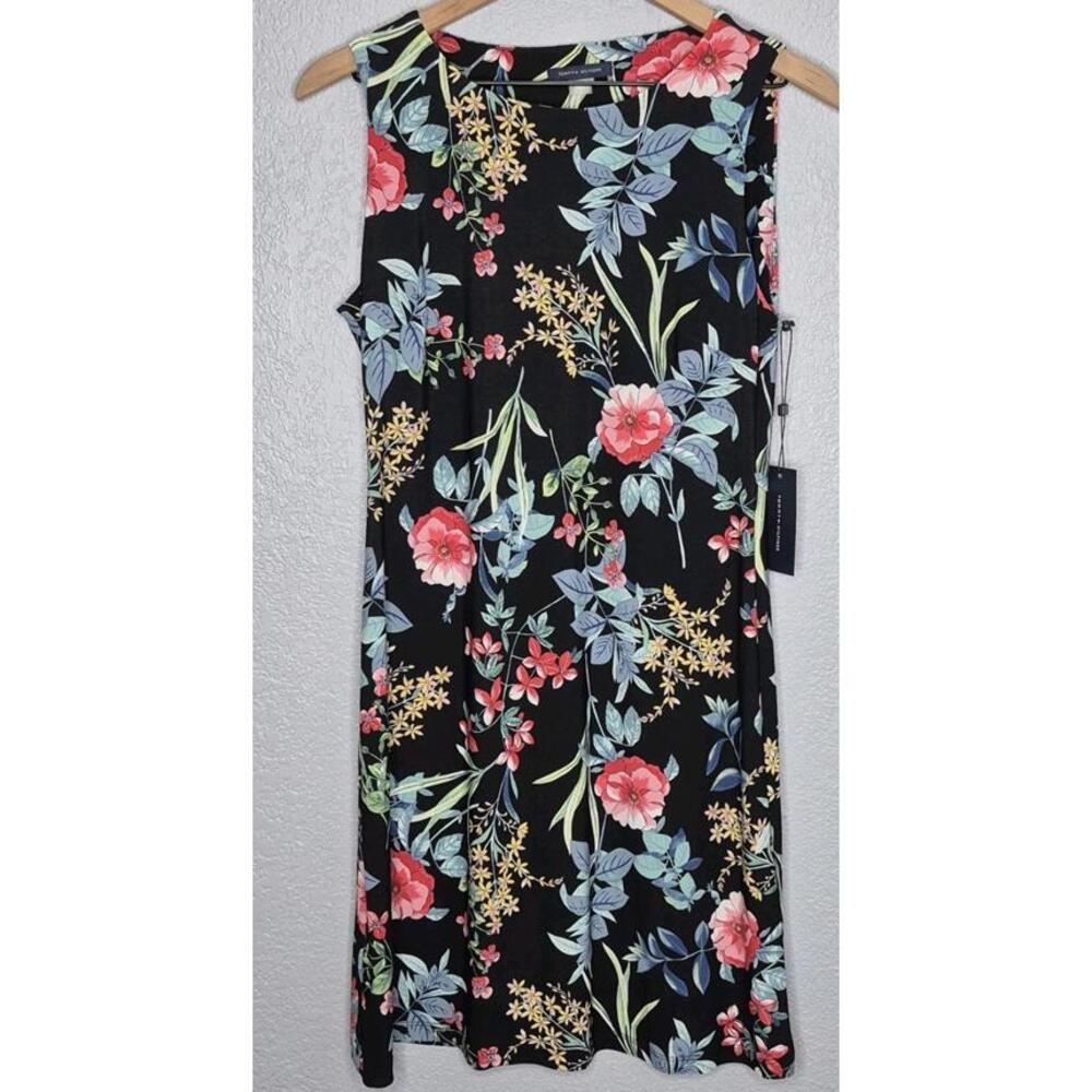 Tommy Hilfiger Women's Black Floral Sleeveless Stretch Dress Size 14